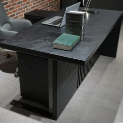AFTAN Black Executive Desk With Pedestal & Left Mobile Return 180cm - Black Concrete(Aftan Black Executive Desk With Pedestal Left Mobile Return 180cm Black) -Modern Furniture WF NB2806 L 7 1000