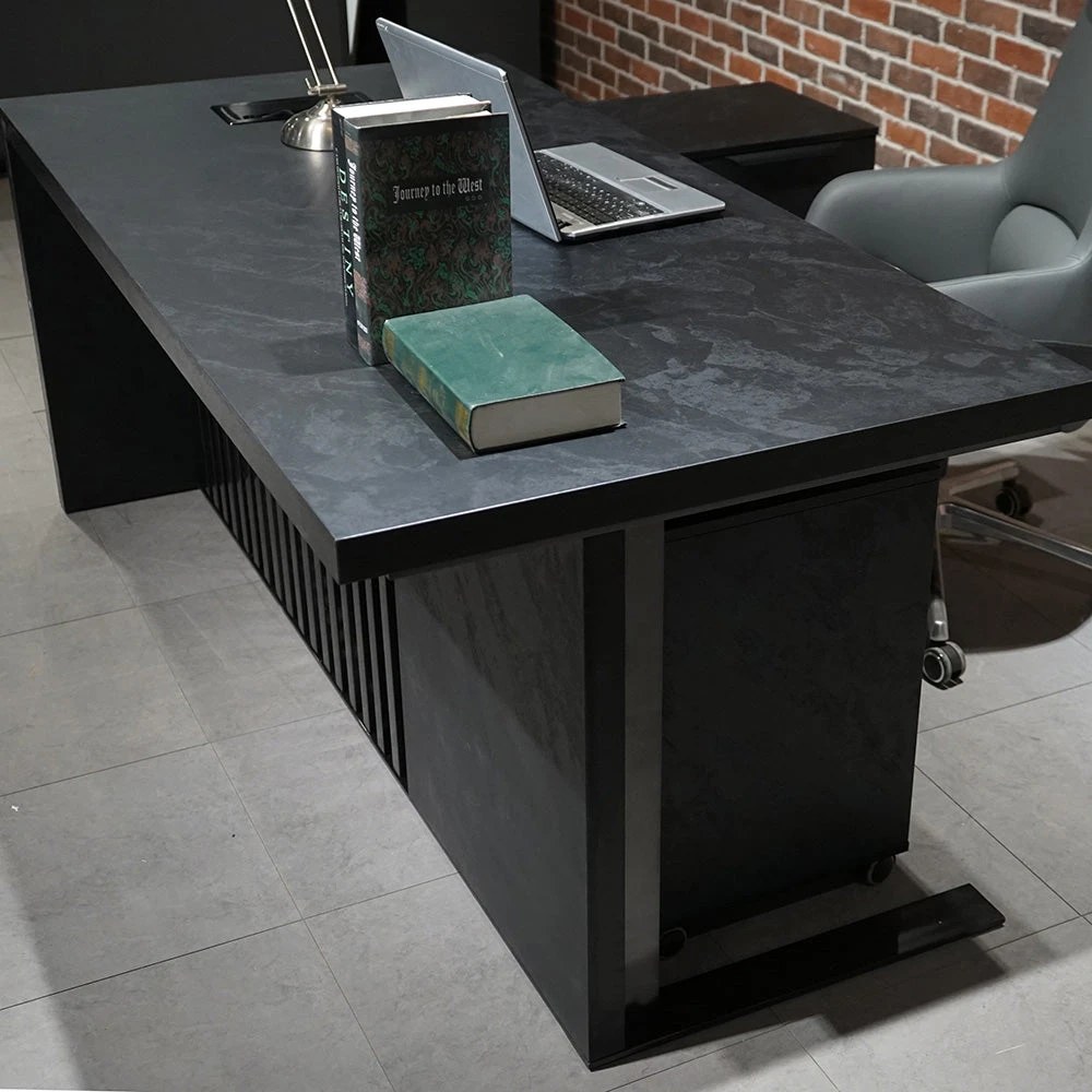AFTAN Black Executive Desk With Pedestal & Right Mobile Return 180cm - Black Concrete(Aftan Black Executive Desk With Pedestal Right Mobile Return 180cm Black) 8 AFTAN Black Executive Desk With Pedestal & Right Mobile Return 180cm - Black Concrete(Aftan Black Executive Desk With Pedestal Right Mobile Return 180cm Black) - Image 6