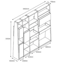 BARON Display Unit 230cm - Warm Oak & Black(Baron Display Unit 2 3m Mahogany Black) -Modern Furniture WF NS2803dms 800