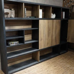 PHOENIX Display Wall Unit 3.0M - Warm Oak & Black(Phoenix Display Unit 3 0m Mahogany Black) -Modern Furniture WF NS2805Live 800