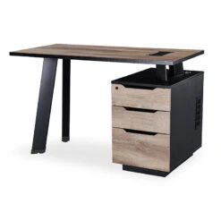 ARTO Single Workstation Desk With Right Cabinet 1.2M - Warm Oak & Black(Arto Single Workstation Desk With Right Cabinet 1 2m Mahogany Black)