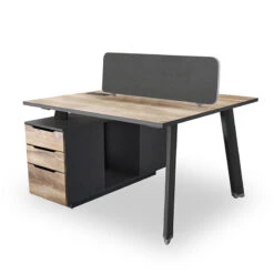 ARTO 2 People Back To Back Workstation Desk 2 Cabinets 1.2M - Warm Oak & Black(Arto 2 People Workstation Desk With 2 Cabinets 2 40m Mahogany Black 1)
