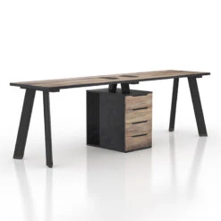 ARTO 2 People Workstation Desk 1 Cabinet2.4M - Warm Oak & Black(Arto 2 People Workstation Desk With 1 Cabinetc 2 40m Mahogany Black)