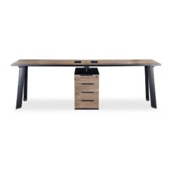 ARTO 2 People Workstation Desk 1 Cabinet2.4M - Warm Oak & Black(Arto 2 People Workstation Desk With 1 Cabinetc 2 40m Mahogany Black) -Modern Furniture WF NW010 2 800