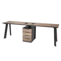 ARTO 2 People Workstation Desk 1 Cabinet2.4M - Warm Oak & Black(Arto 2 People Workstation Desk With 1 Cabinetc 2 40m Mahogany Black) -Modern Furniture WF NW010 2 800 3199724f b586 442b b323 02e5cfdcd1c2