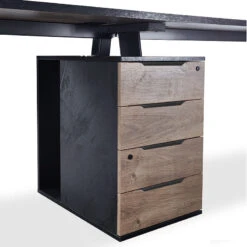 ARTO 2 People Workstation Desk 1 Cabinet2.4M - Warm Oak & Black(Arto 2 People Workstation Desk With 1 Cabinetc 2 40m Mahogany Black) -Modern Furniture WF NW010 4 800