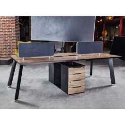 ARTO 4 People Back To Back Workstation 2 Cabinets2.4M - Warm Oak & Black(Arto 4 People Workstation Desk With 2 Cabinets 2 40m Mahogany Black) -Modern Furniture WF NW012 3 NEWlifetsyle 800