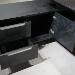 ARTO Black Executive Office Desk With Reversible Return 180-200cm - Black Concrete(Arto Black Executive Office Desk With Reversible Return 180 200cm Black) -Modern Furniture WF NWB001 13 1000