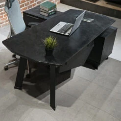 ARTO Black Executive Office Desk With Reversible Return 180-200cm - Black Concrete(Arto Black Executive Office Desk With Reversible Return 180 200cm Black) -Modern Furniture WF NWB001 3 L 1000