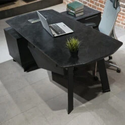 ARTO Black Executive Office Desk With Reversible Return 180-200cm - Black Concrete(Arto Black Executive Office Desk With Reversible Return 180 200cm Black) -Modern Furniture WF NWB001 3 R 1000