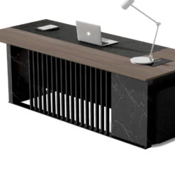MADEIRA Executive Desk 220cm Left Return - Hazelnut & Black Concrete(Madeira Executive Desk 220cm Left Return Hazelnut Black) -Modern Furniture WF W601B L 1 Front Left 1000