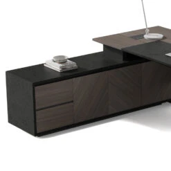 MADEIRA Executive Desk 220cm Left Return - Hazelnut & Black Concrete(Madeira Executive Desk 220cm Left Return Hazelnut Black) -Modern Furniture WF W601B L 2 ReturnLeft 1000