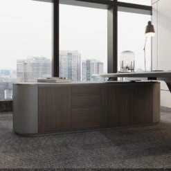 LUCA Sit & Stand Executive Desk With Electric Lift And Reversible Return 240cm - Hazelnut & Grey(Ponce Executive Desk Reversible Return 240cm Hazelnut Grey) -Modern Furniture WF W603 1 1000