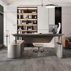 LUCA Sit & Stand Executive Desk With Electric Lift And Reversible Return 240cm - Hazelnut & Grey(Ponce Executive Desk Reversible Return 240cm Hazelnut Grey) -Modern Furniture WF W603 3 R 1000