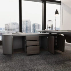LUCA Sit & Stand Executive Desk With Electric Lift And Reversible Return 240cm - Hazelnut & Grey(Ponce Executive Desk Reversible Return 240cm Hazelnut Grey) -Modern Furniture WF W603 5 L 1000