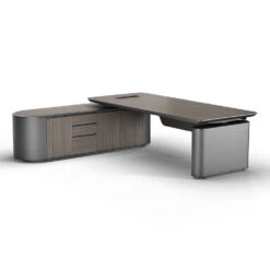 LUCA Sit & Stand Executive Desk With Electric Lift And Reversible Return 240cm - Hazelnut & Grey(Ponce Executive Desk Reversible Return 240cm Hazelnut Grey) -Modern Furniture WF W603 7 L 1000