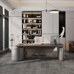 LUCA Sit & Stand Executive Desk With Electric Lift And Reversible Return 240cm - Hazelnut & Grey(Ponce Executive Desk Reversible Return 240cm Hazelnut Grey) -Modern Furniture WF W603 8 R 1000