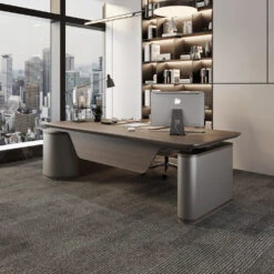 LUCA Sit & Stand Executive Desk With Electric Lift And Reversible Return 240cm - Hazelnut & Grey(Ponce Executive Desk Reversible Return 240cm Hazelnut Grey) -Modern Furniture WF W603 9 R 1000