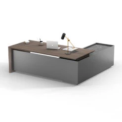 ARMANDO Executive Desk 220cm Left Return - Hazelnut & Grey(Armando Executive Desk 2 2m Hazelnut Brown)