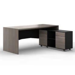 MONTE Executive Desk With Reversible Mobile Return 180cm - Hazelnut & Grey(Armando Executive Desk 180cm Hazelnut Brown) -Modern Furniture WF W608BackRight 800