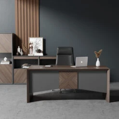 MONTE Executive Desk With Reversible Mobile Return 180cm - Hazelnut & Grey(Armando Executive Desk 180cm Hazelnut Brown) -Modern Furniture WF W608 2 1 800