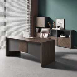 MONTE Executive Desk With Reversible Mobile Return 180cm - Hazelnut & Grey(Armando Executive Desk 180cm Hazelnut Brown) -Modern Furniture WF W608 3 800