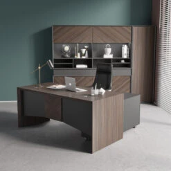 MONTE Executive Desk With Reversible Mobile Return 180cm - Hazelnut & Grey(Armando Executive Desk 180cm Hazelnut Brown) -Modern Furniture WF W608 3 LifestylewithLeftReturn 800