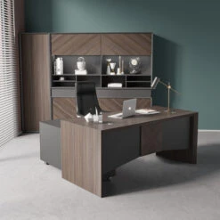 MONTE Executive Desk With Reversible Mobile Return 180cm - Hazelnut & Grey(Armando Executive Desk 180cm Hazelnut Brown) -Modern Furniture WF W608 3 LifestylewithReturn 800 713948a5 f280 44ac 8f20 ac3121d1de54