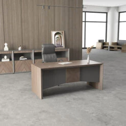 MONTE Executive Desk With Reversible Mobile Return 180cm - Hazelnut & Grey(Armando Executive Desk 180cm Hazelnut Brown) -Modern Furniture WF W608 5 800