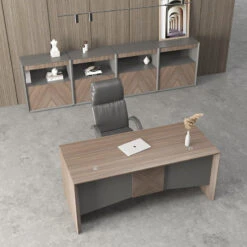 MONTE Executive Desk With Reversible Mobile Return 180cm - Hazelnut & Grey(Armando Executive Desk 180cm Hazelnut Brown) -Modern Furniture WF W608 6 800