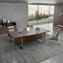 INIGO Boardroom Meeting Table 2.4M - Hazelnut & Black(Armando Boardroom Table 2 4m Hazelnut Brown) -Modern Furniture WF W610 10 800