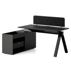 DOLAN Executive Desk Workstation 1.4m - 1.6m - Left Return - Black Concrete(Dolan Single Workstation Left Return)