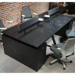 DOLAN 4 Seater Workstation 2.4m - 2.8m - Black Concrete(Dolan 4 Seat Workstation 2 4 2 8m) -Modern Furniture WF XW012 c 1000