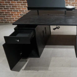 DOLAN 4 Seater Workstation 2.4m - 2.8m - Black Concrete(Dolan 4 Seat Workstation 2 4 2 8m) -Modern Furniture WF XW012 h 1000