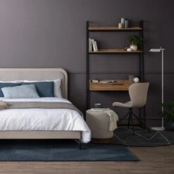 AURA Ottoman 37.5cm - Beige & Walnut(Aura Ottoman 37 5cm Beige Walnut) -Modern Furniture Waldo Molley Gryta AuraBedroom Working 1000