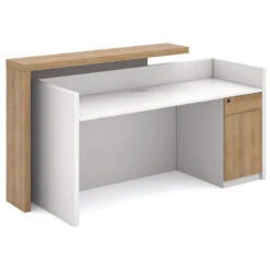ZIVA Reception Desk 1.8M With Left Panel - Oak & White(Ziva Reception Desk 180cm Left Panel White 1) -Modern Furniture ZIVA MF 22RKH001 BackViewLEFTpanel 800
