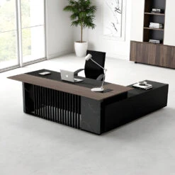 MADEIRA Executive Desk 220cm Left Return - Hazelnut & Black Concrete(Madeira Executive Desk 220cm Left Return Hazelnut Black) -Modern Furniture maker download 15 0293e2e0 6755 4a19 9f0b 930d625a467d