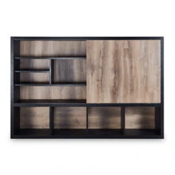DAXTON Display Unit 2.4M - Warm Oak & Black(Daxton Display Unit 2 4m Mahogany Black) -Modern Furniture ns281002copy